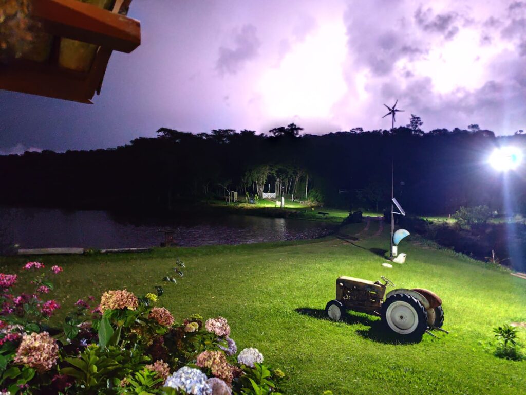 foto do canela de ema a noite com relampagos